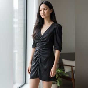 Le Fou by Babaton Silk Dress Black Floral Jacquard Faceted Button Size8 Pristine